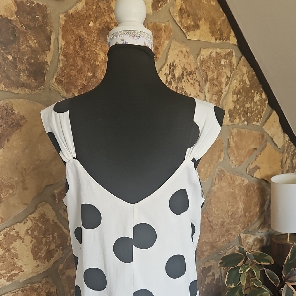 Pomander Place White and Black Polka Dot Sleeveless V-Neck Sundress Sz‎ L - Picture 7 of 10